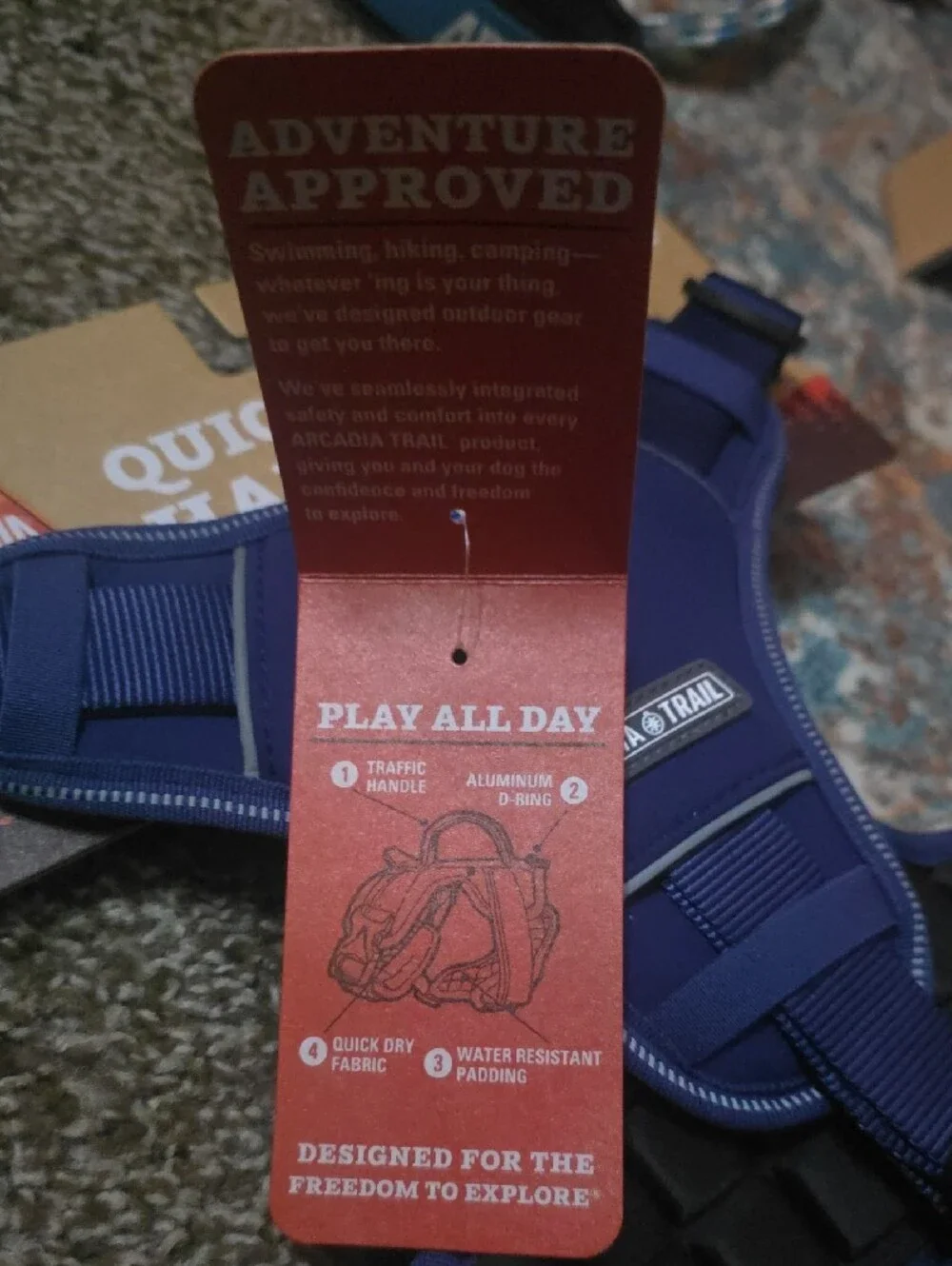 Arcadia Quick-Dry Reflective Dog Harness in Navy Blue MEDIUM NWT